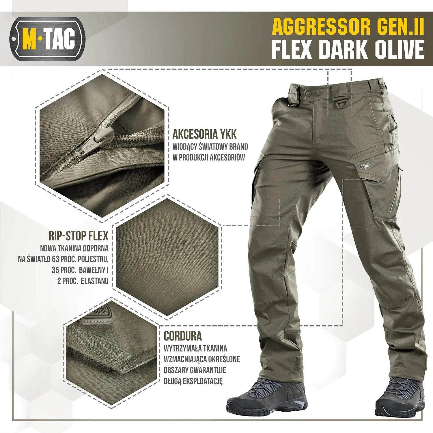 M-Tac Aggressor Gen.II Flex pantaloni tactici Dark Olive Teflon