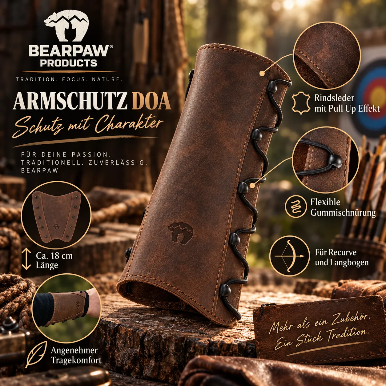 Bearpaw DOA apărător antebraț piele naturală vintage maro