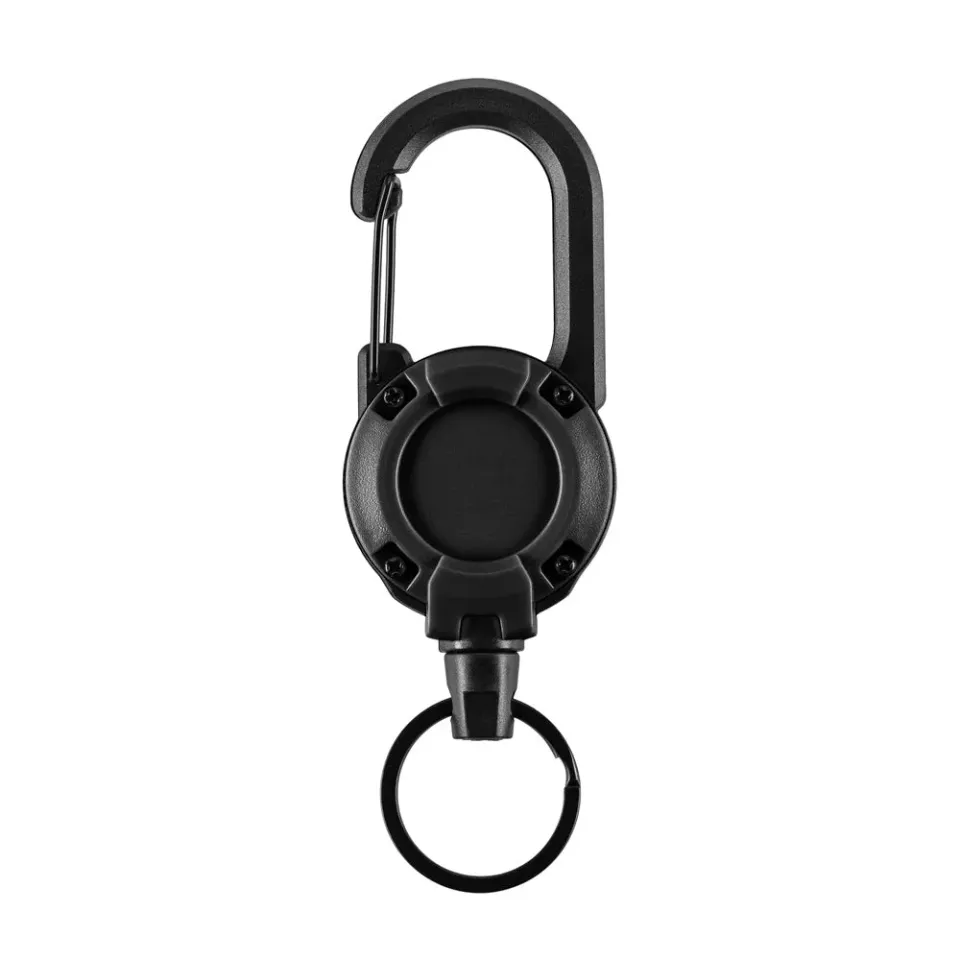 Breloc M-Tac carabiner negru cablu retractabil 65cm