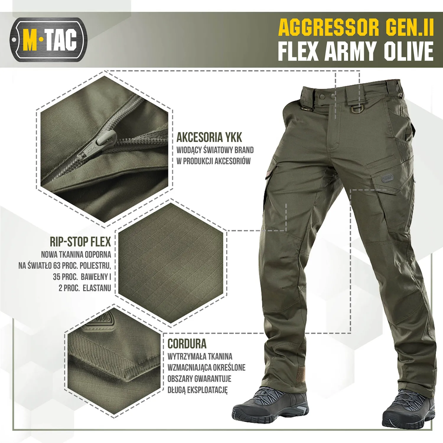 M-Tac Aggressor Gen.II Flex pantaloni tactici Army Olive rip-stop