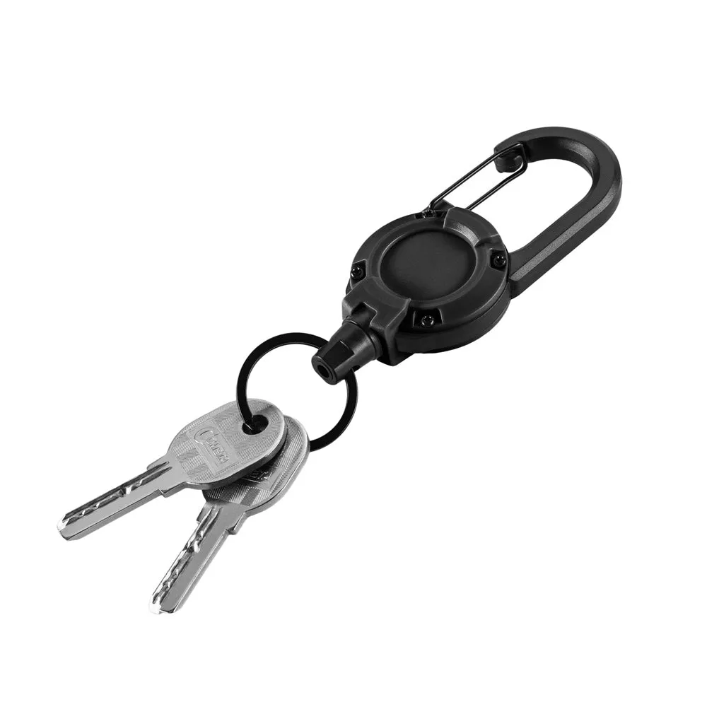 Breloc M-Tac carabiner negru cablu retractabil 65cm