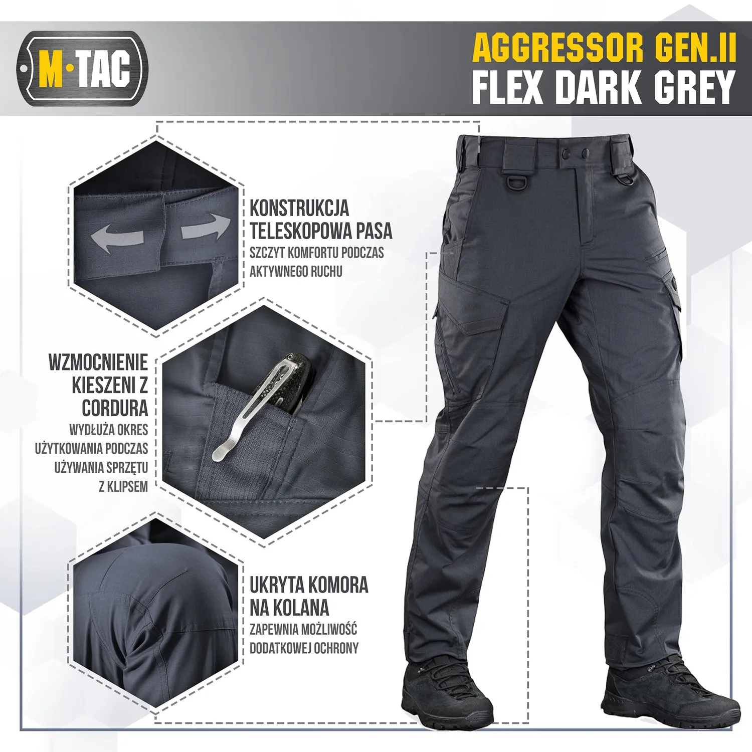 M-Tac Aggressor Gen.II Flex pantaloni tactici gri inchis