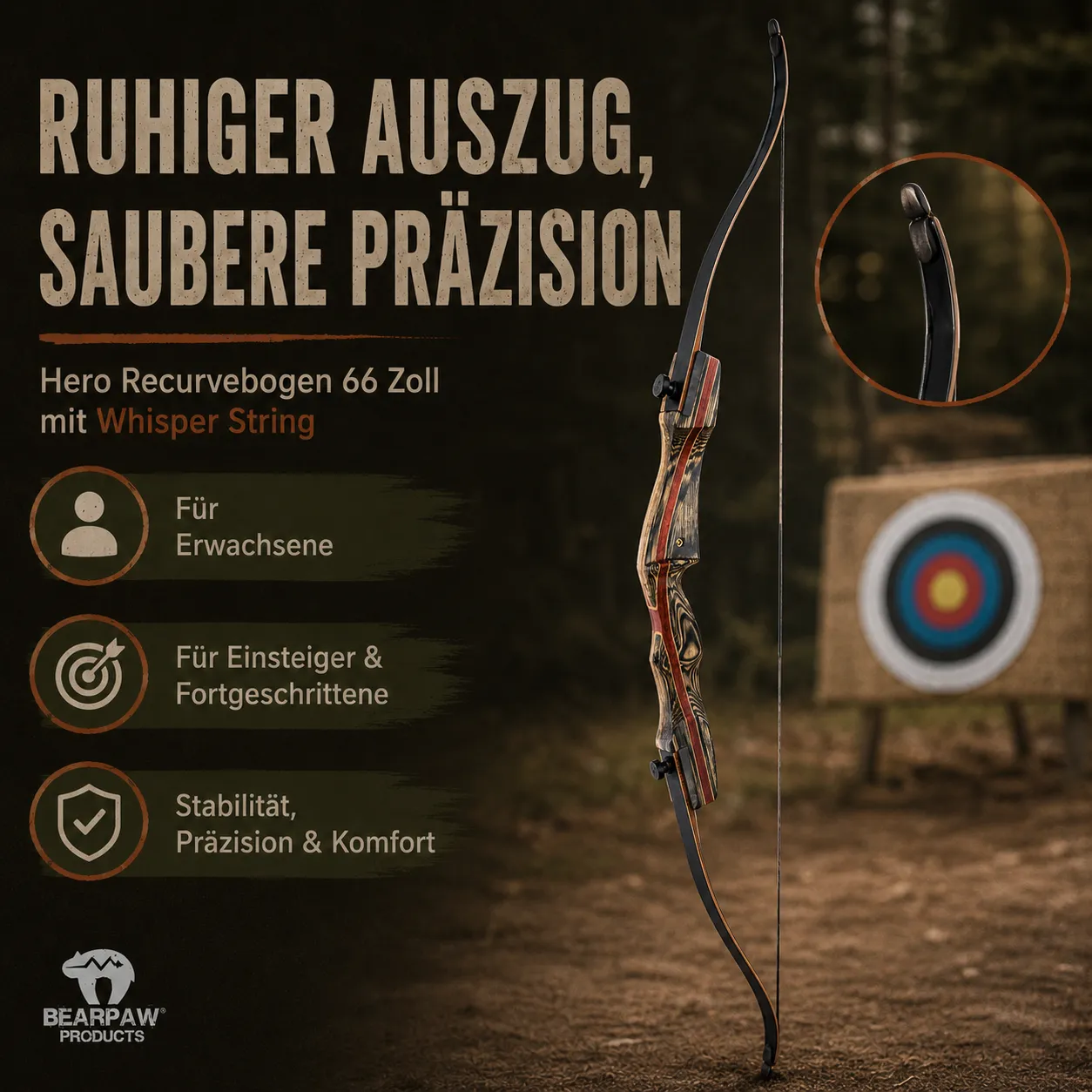 Bear Paw Penthalon Hero arc recurve 66 inch RH 24/26 lbs