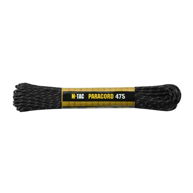 M-Tac 475 paracord 15m negru reflectorizant rezistent