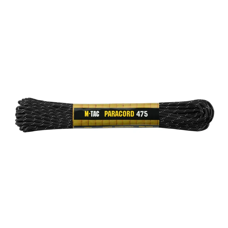 M-Tac 475 paracord 15m negru reflectorizant rezistent