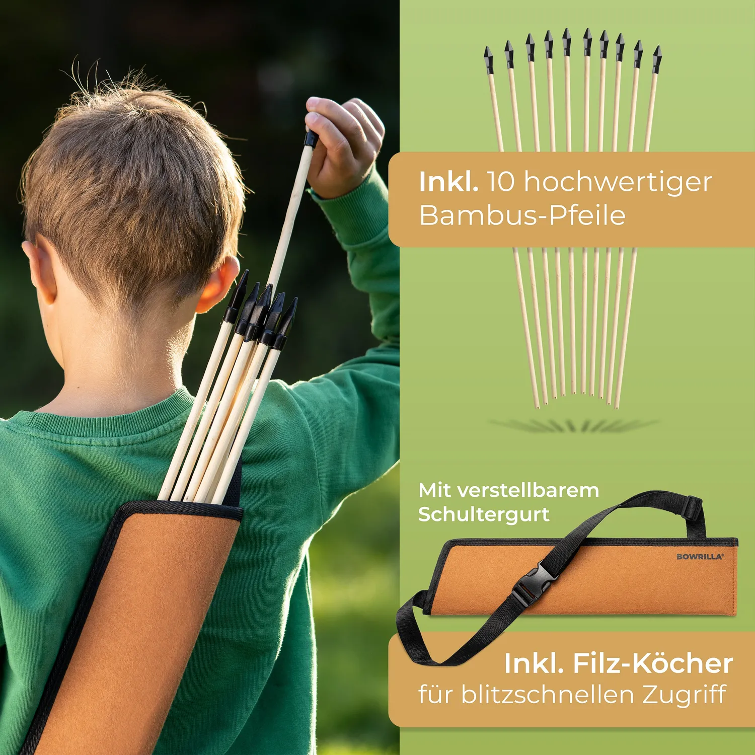 Bowrilla set arc lemn copii 100 cm 10 sageti