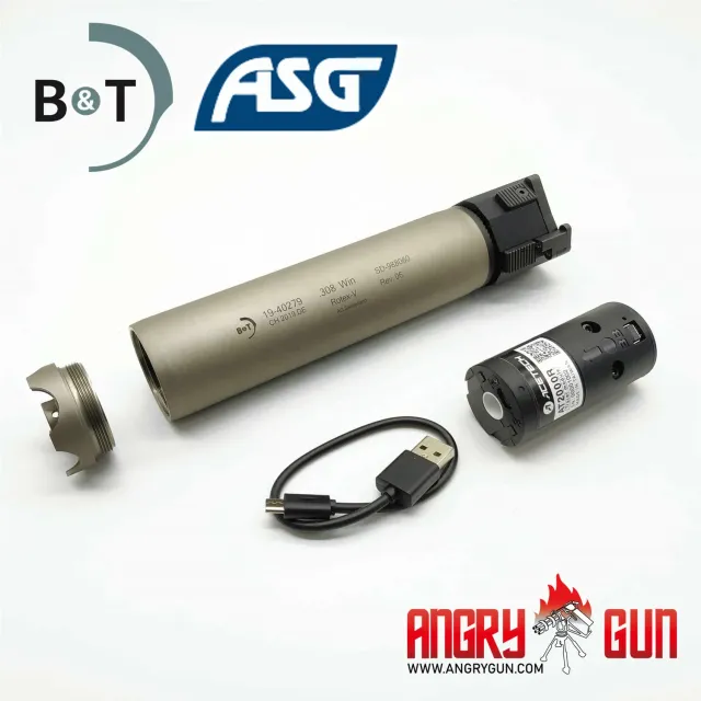 AngryGun Rotex V .308 amortizor tracer 191mm QD argintiu