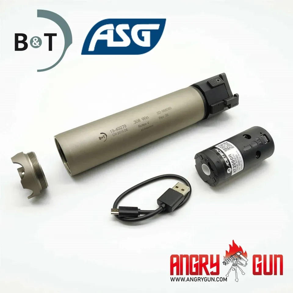AngryGun Rotex V .308 amortizor tracer 191mm QD argintiu