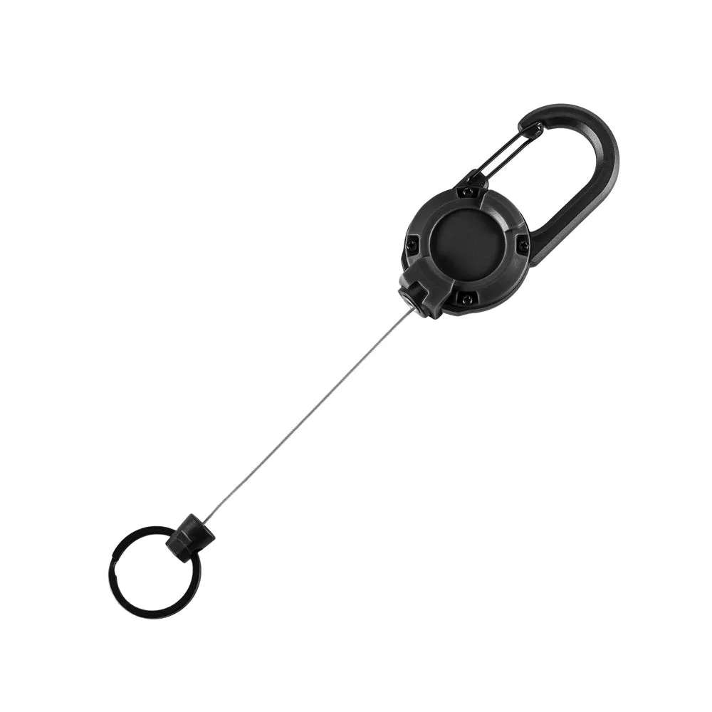 Breloc M-Tac carabiner negru cablu retractabil 65cm