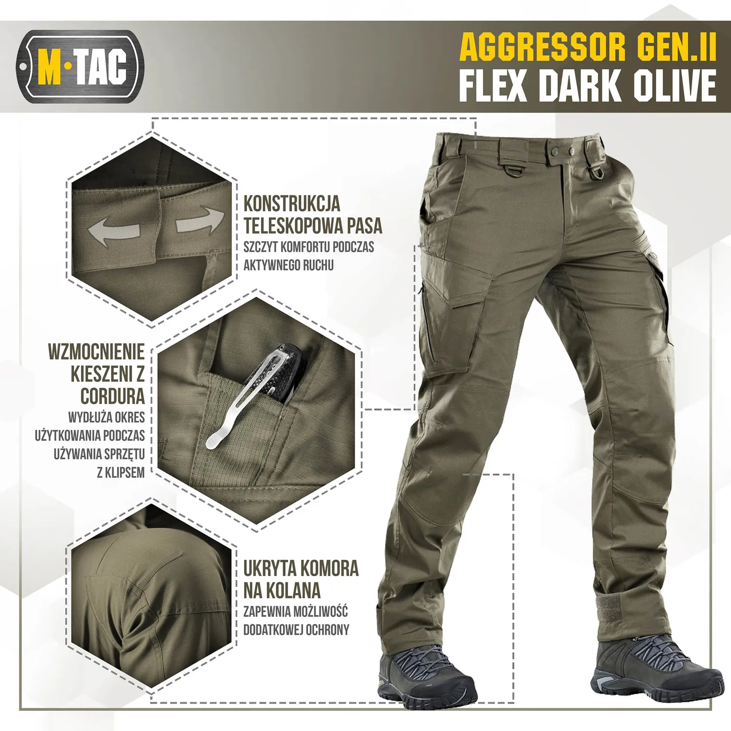 M-Tac Aggressor Gen.II Flex pantaloni tactici Dark Olive Teflon