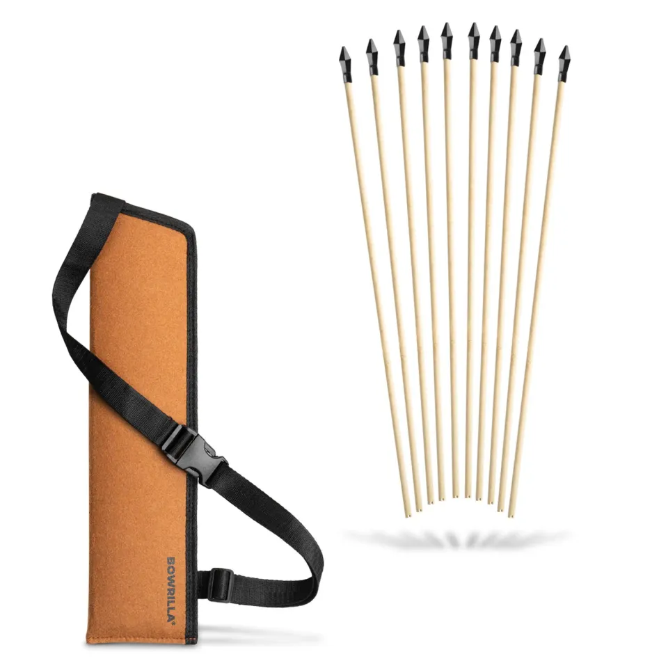Bowrilla set 10 sageti lemn copii 85cm cu tolba