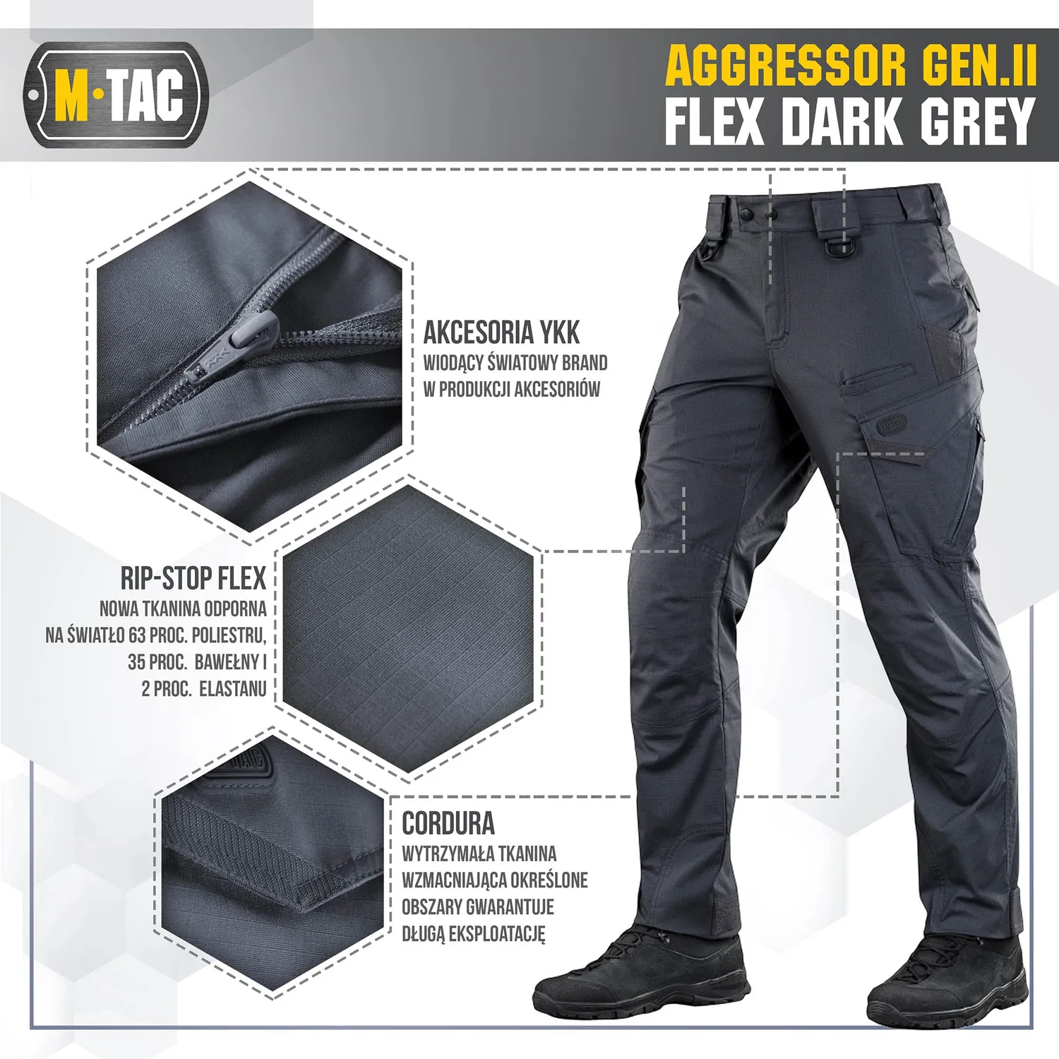M-Tac Aggressor Gen.II Flex pantaloni tactici gri inchis